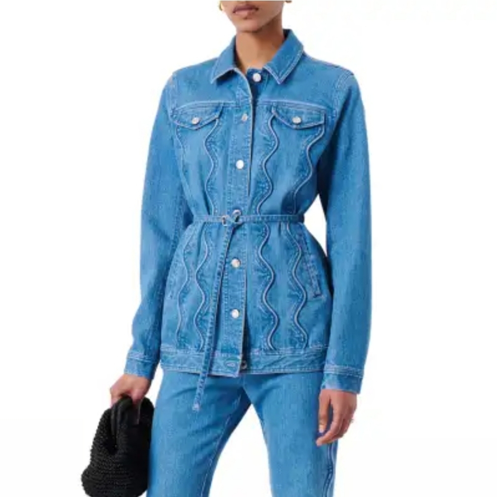 Derek Lam 10 Crosby Luca Tailored Wavy Seamed Denim Jacket MISSING BELT